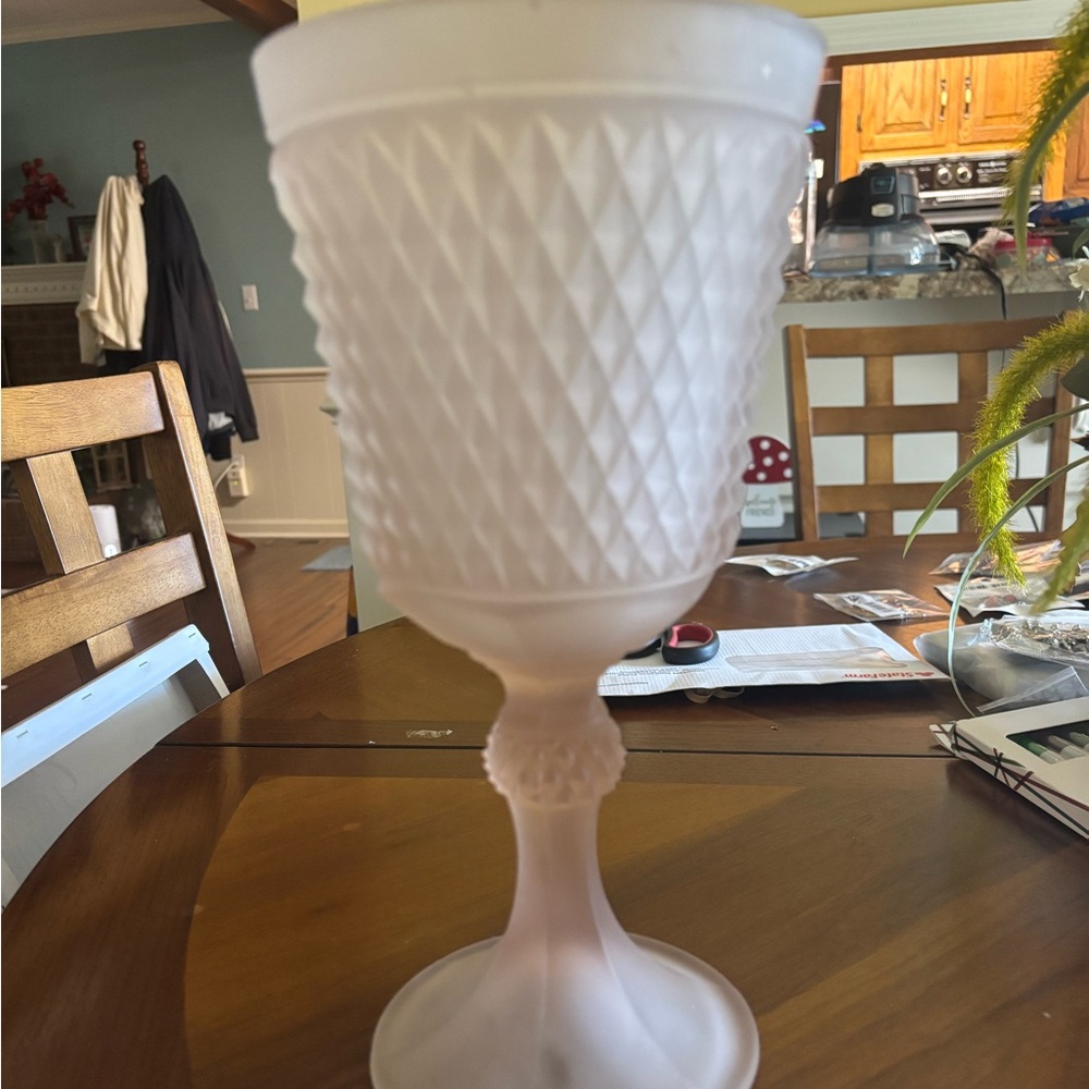 Indiana Pink Satin Glass Diamond Point Chalice Vase.  Depression Glass